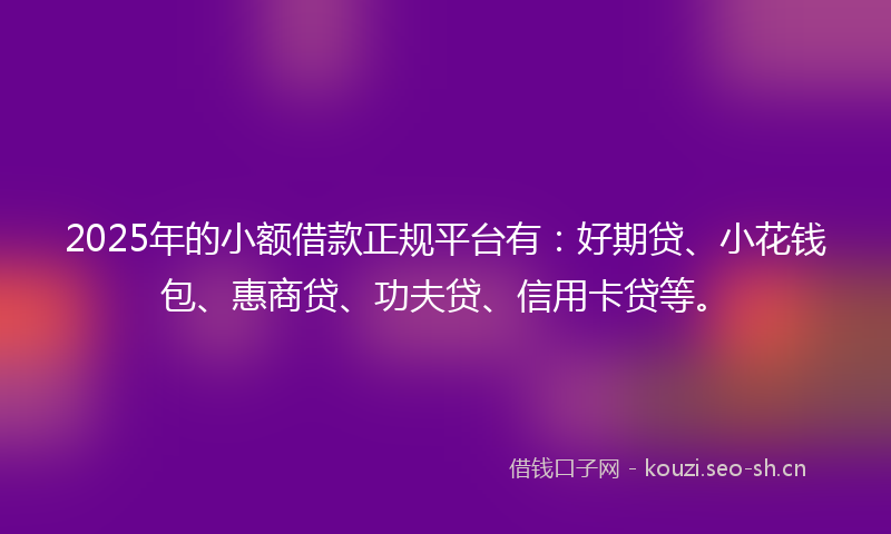 2025年的小额借款正规平台有：好期贷、小花钱包、惠商贷、功夫贷、信用卡贷等。