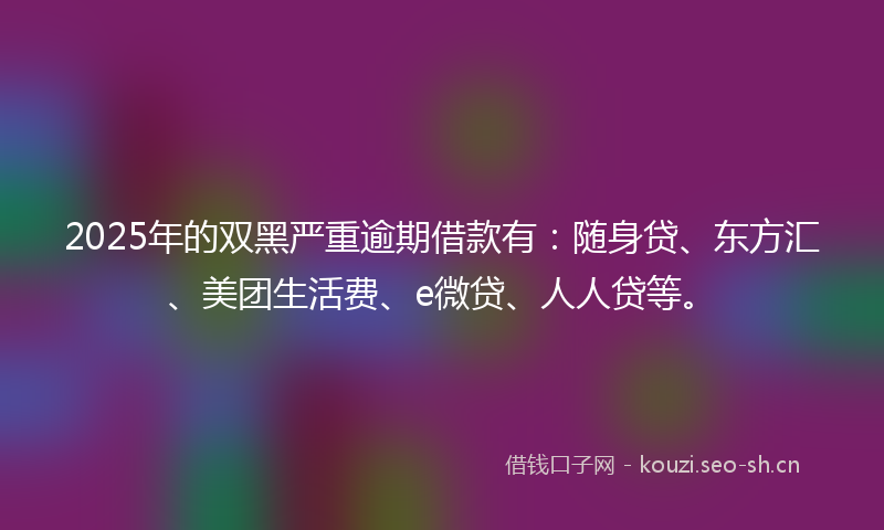 2025年的双黑严重逾期借款有：随身贷、东方汇、美团生活费、e微贷、人人贷等。