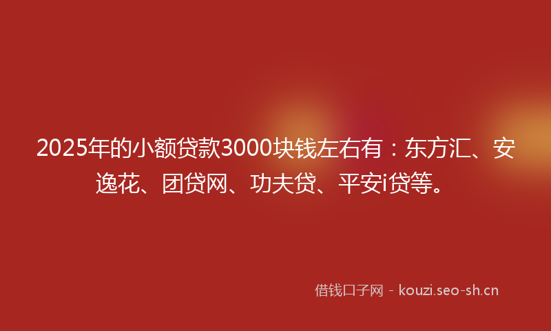 2025年的小额贷款3000块钱左右有：东方汇、安逸花、团贷网、功夫贷、平安i贷等。