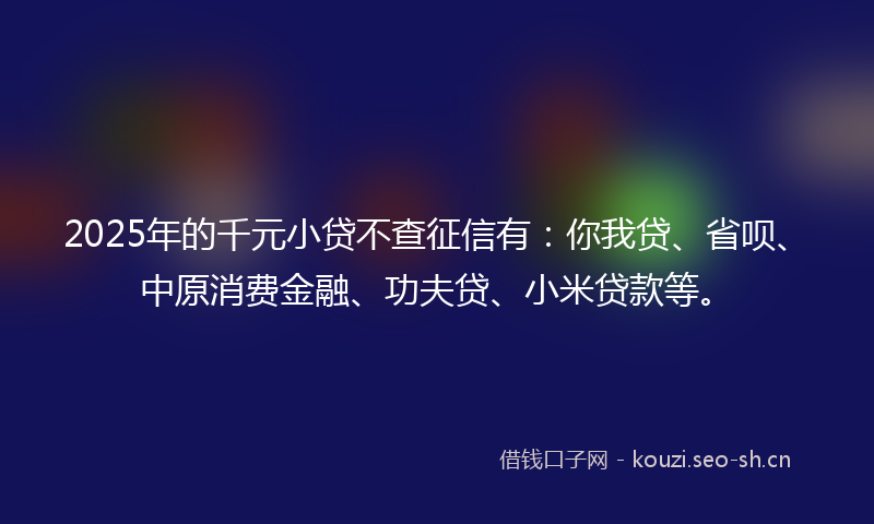 2025年的千元小贷不查征信有：你我贷、省呗、中原消费金融、功夫贷、小米贷款等。