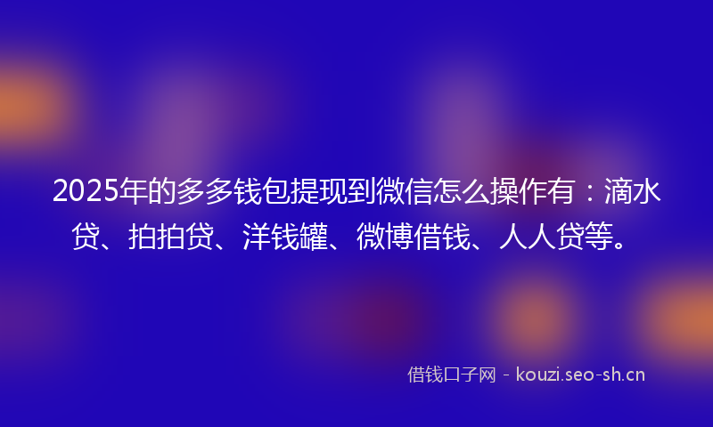 2025年的多多钱包提现到微信怎么操作有：滴水贷、拍拍贷、洋钱罐、微博借钱、人人贷等。