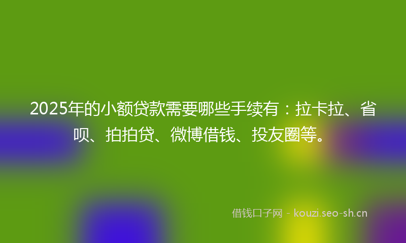 2025年的小额贷款需要哪些手续有：拉卡拉、省呗、拍拍贷、微博借钱、投友圈等。