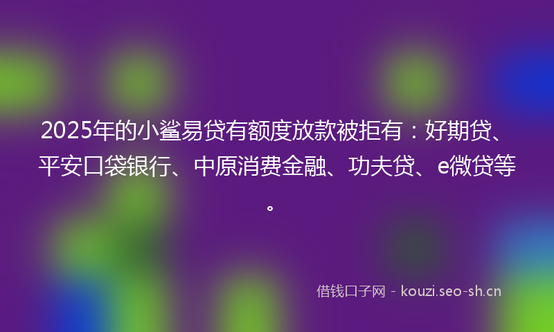2025年的小鲨易贷有额度放款被拒有：好期贷、平安口袋银行、中原消费金融、功夫贷、e微贷等。
