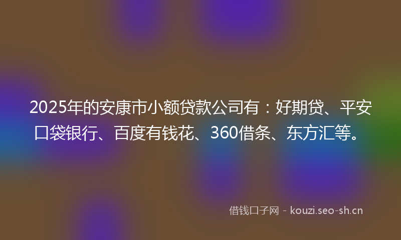 2025年的安康市小额贷款公司有：好期贷、平安口袋银行、百度有钱花、360借条、东方汇等。