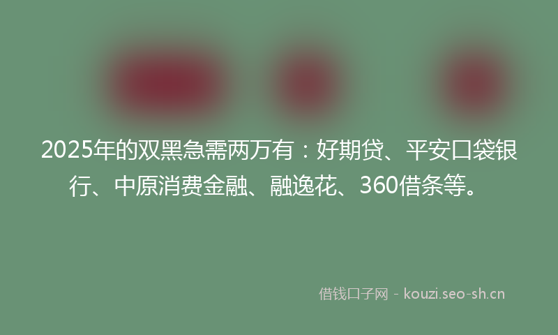 2025年的双黑急需两万有：好期贷、平安口袋银行、中原消费金融、融逸花、360借条等。