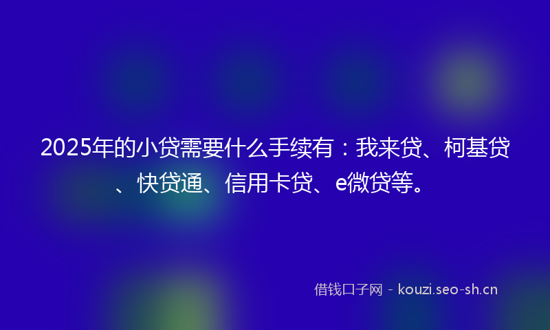 2025年的小贷需要什么手续有：我来贷、柯基贷、快贷通、信用卡贷、e微贷等。