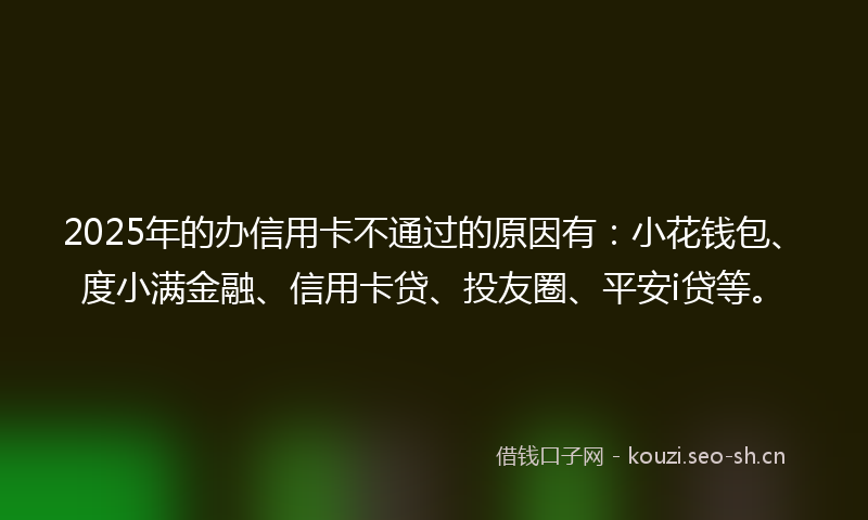 2025年的办信用卡不通过的原因有：小花钱包、度小满金融、信用卡贷、投友圈、平安i贷等。