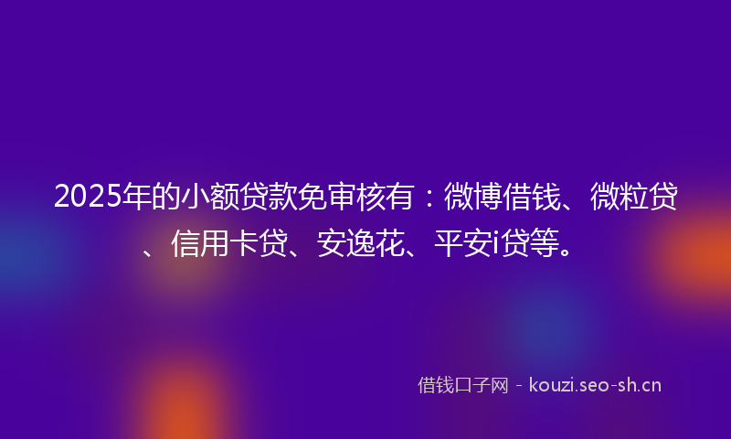 2025年的小额贷款免审核有：微博借钱、微粒贷、信用卡贷、安逸花、平安i贷等。