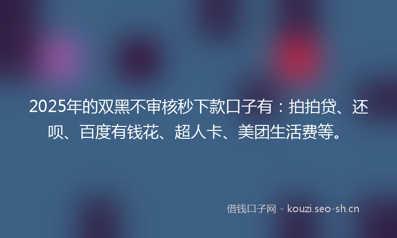 2025年的双黑不审核秒下款口子有：拍拍贷、还呗、百度有钱花、超人卡、美团生活费等。