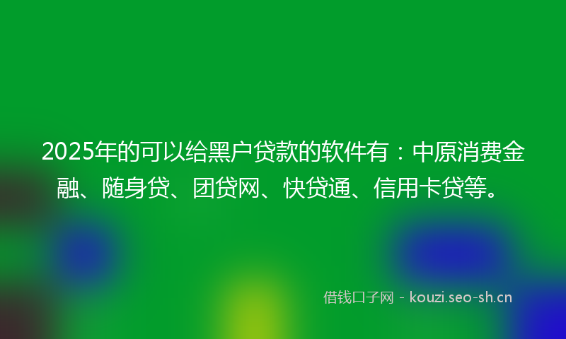 2025年的可以给黑户贷款的软件有：中原消费金融、随身贷、团贷网、快贷通、信用卡贷等。
