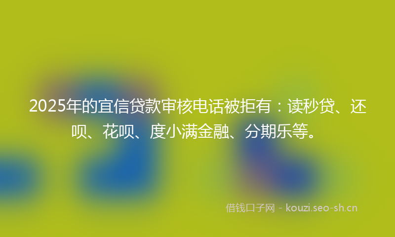 2025年的宜信贷款审核电话被拒有:读秒贷、还呗、花呗、度小满金融、分期乐等。