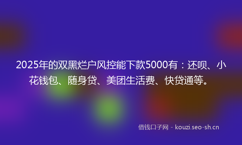 2025年的双黑烂户风控能下款5000有:还呗、小花钱包、随身贷、美团生活费、快贷通等。