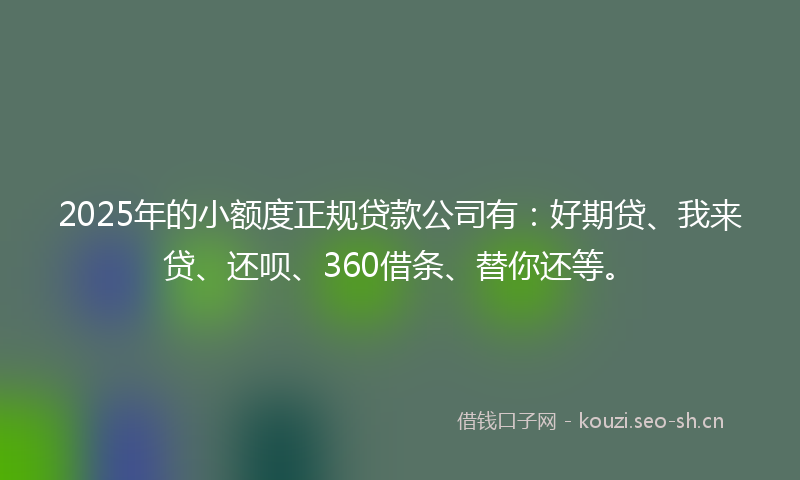 2025年的小额度正规贷款公司有：好期贷、我来贷、还呗、360借条、替你还等。