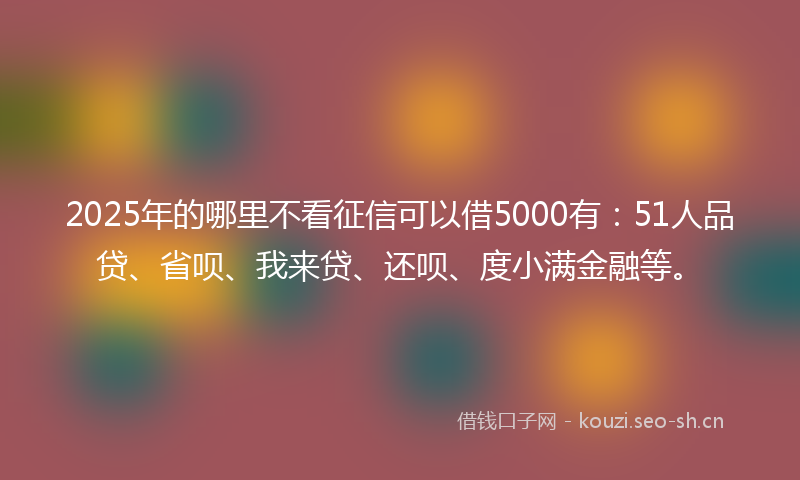 2025年的哪里不看征信可以借5000有:51人品贷、省呗、我来贷、还呗、度小满金融等。