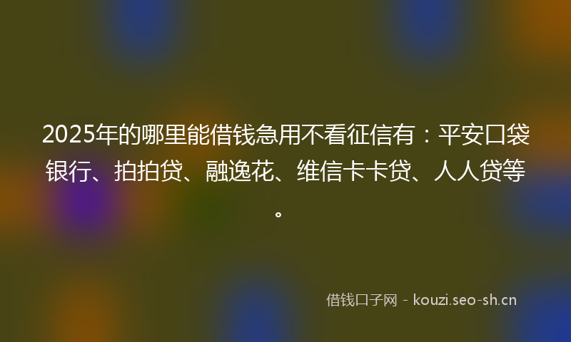 2025年的哪里能借钱急用不看征信有：平安口袋银行、拍拍贷、融逸花、维信卡卡贷、人人贷等。