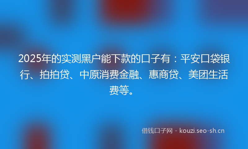2025年的实测黑户能下款的口子有:平安口袋银行、拍拍贷、中原消费金融、惠商贷、美团生活费等。