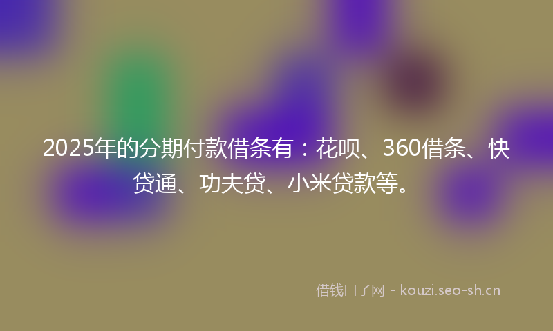 2025年的分期付款借条有：花呗、360借条、快贷通、功夫贷、小米贷款等。