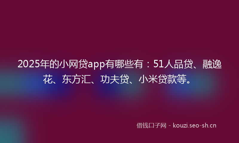 2025年的小网贷app有哪些有：51人品贷、融逸花、东方汇、功夫贷、小米贷款等。