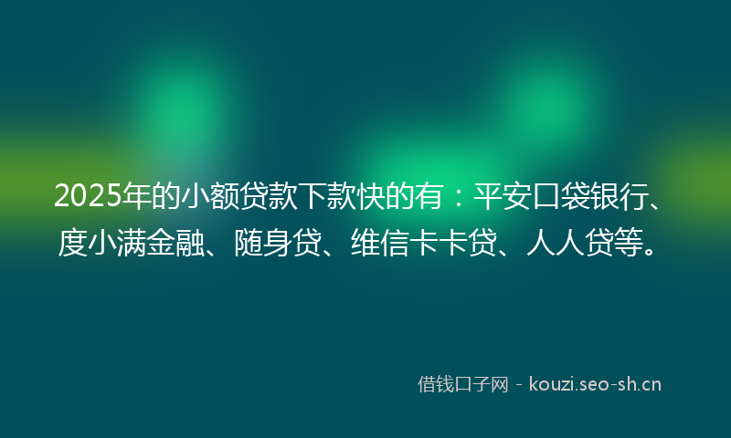 2025年的小额贷款下款快的有：平安口袋银行、度小满金融、随身贷、维信卡卡贷、人人贷等。
