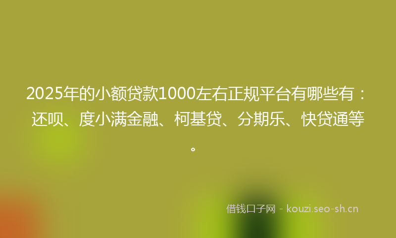 2025年的小额贷款1000左右正规平台有哪些有:还呗、度小满金融、柯基贷、分期乐、快贷通等。