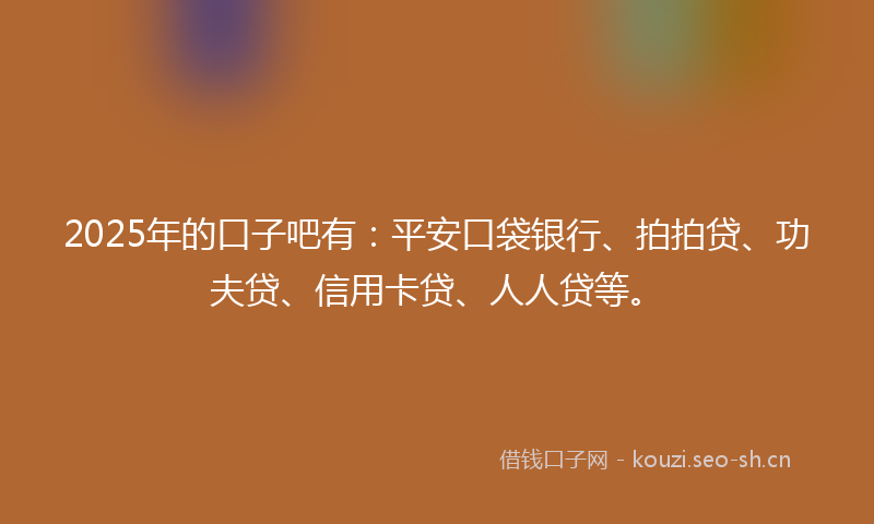 2025年的口子吧有:平安口袋银行、拍拍贷、功夫贷、信用卡贷、人人贷等。