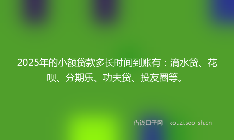 2025年的小额贷款多长时间到账有：滴水贷、花呗、分期乐、功夫贷、投友圈等。
