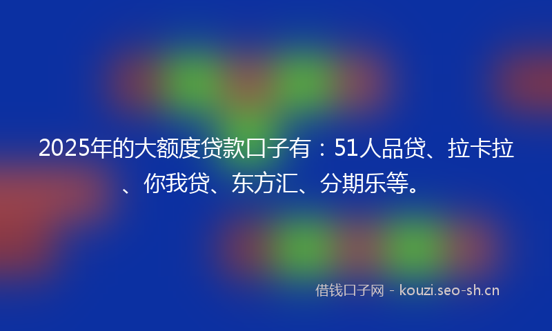2025年的大额度贷款口子有：51人品贷、拉卡拉、你我贷、东方汇、分期乐等。
