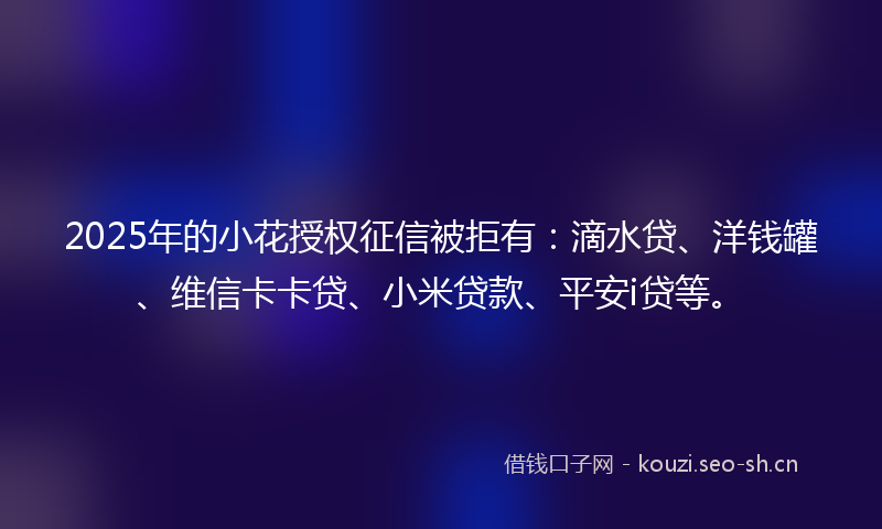 2025年的小花授权征信被拒有：滴水贷、洋钱罐、维信卡卡贷、小米贷款、平安i贷等。
