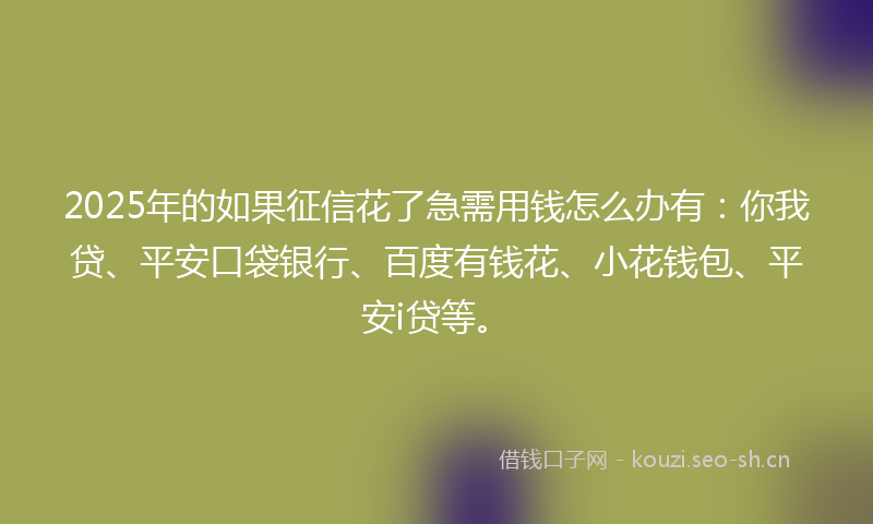 2025年的如果征信花了急需用钱怎么办有：你我贷、平安口袋银行、百度有钱花、小花钱包、平安i贷等。