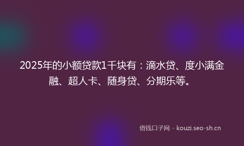 2025年的小额贷款1千块有：滴水贷、度小满金融、超人卡、随身贷、分期乐等。