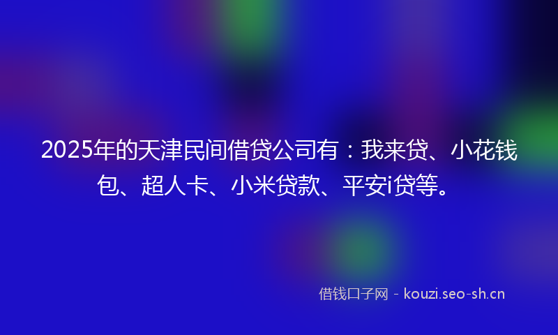 2025年的天津民间借贷公司有：我来贷、小花钱包、超人卡、小米贷款、平安i贷等。