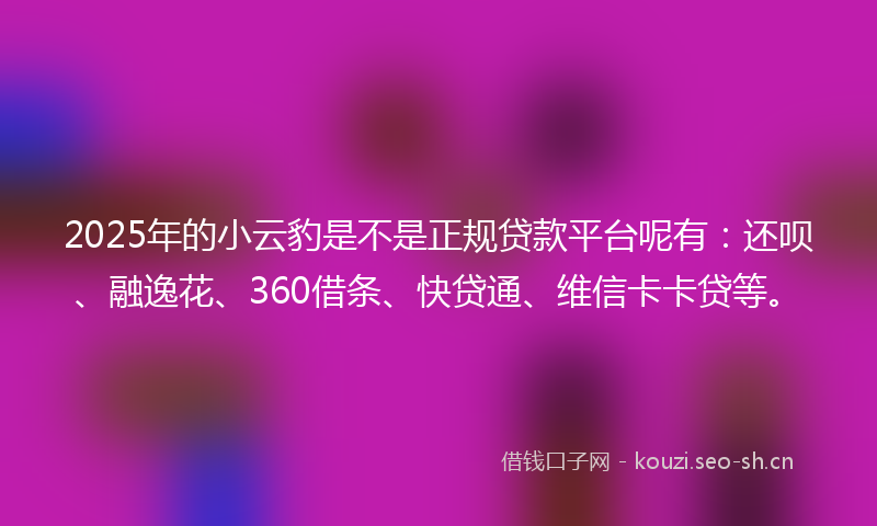 2025年的小云豹是不是正规贷款平台呢有：还呗、融逸花、360借条、快贷通、维信卡卡贷等。