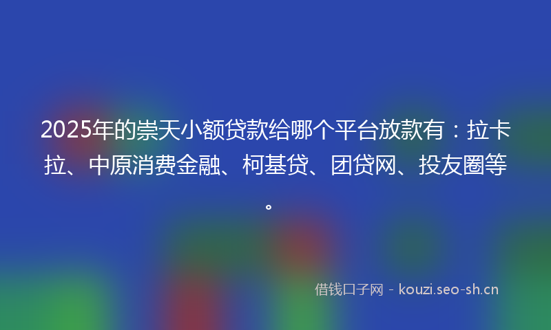 2025年的崇天小额贷款给哪个平台放款有：拉卡拉、中原消费金融、柯基贷、团贷网、投友圈等。
