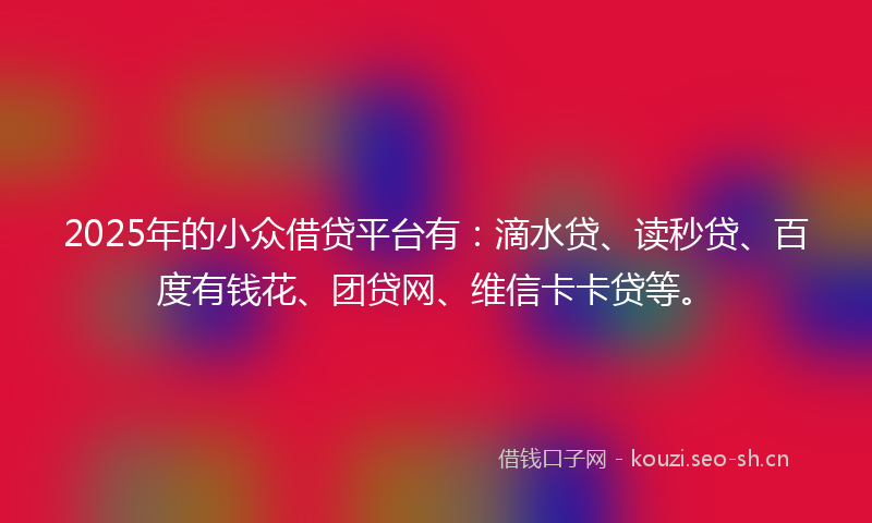 2025年的小众借贷平台有：滴水贷、读秒贷、百度有钱花、团贷网、维信卡卡贷等。