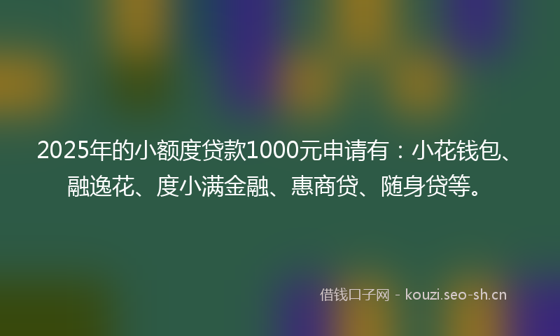 2025年的小额度贷款1000元申请有：小花钱包、融逸花、度小满金融、惠商贷、随身贷等。