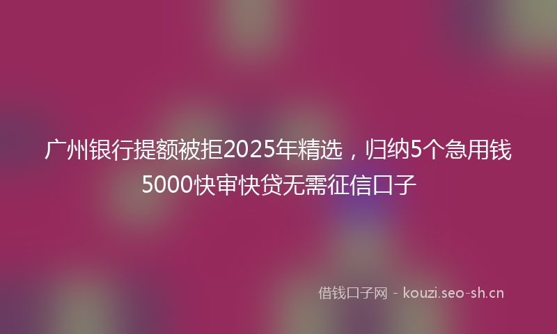 广州银行提额被拒2025年精选，归纳5个急用钱5000快审快贷无需征信口子