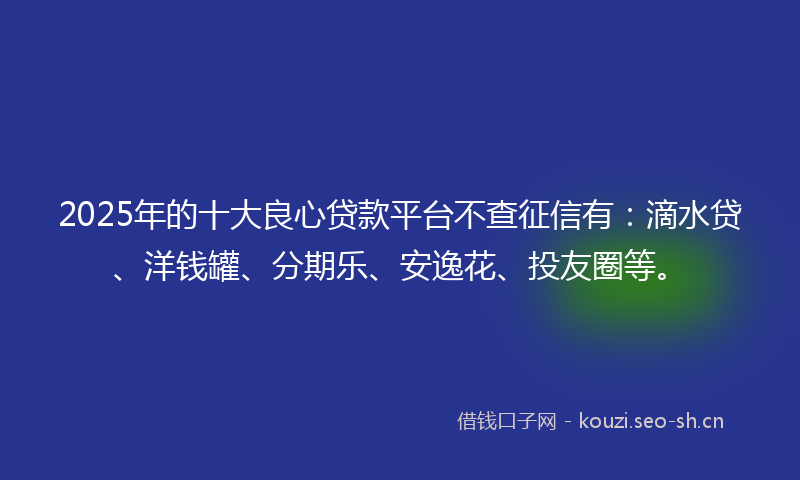 2025年的十大良心贷款平台不查征信有：滴水贷、洋钱罐、分期乐、安逸花、投友圈等。