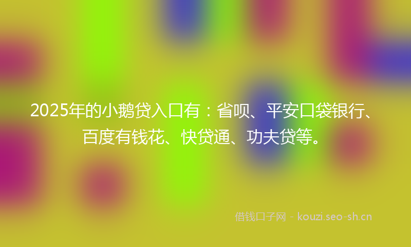 2025年的小鹅贷入口有：省呗、平安口袋银行、百度有钱花、快贷通、功夫贷等。