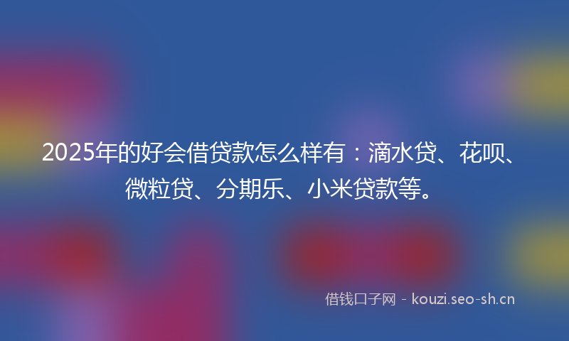 2025年的好会借贷款怎么样有：滴水贷、花呗、微粒贷、分期乐、小米贷款等。