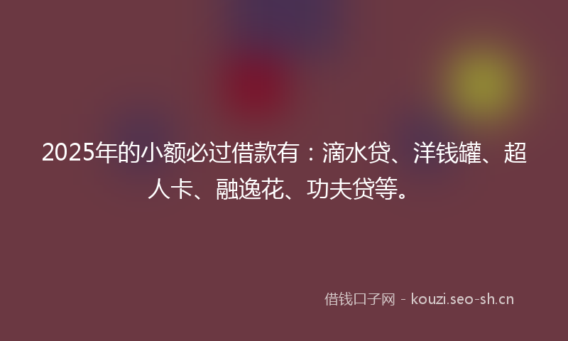 2025年的小额必过借款有：滴水贷、洋钱罐、超人卡、融逸花、功夫贷等。