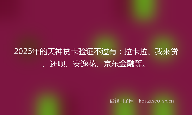 2025年的天神贷卡验证不过有：拉卡拉、我来贷、还呗、安逸花、京东金融等。