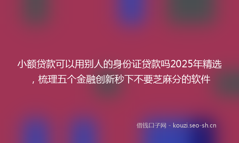 小额贷款可以用别人的身份证贷款吗2025年精选，梳理五个金融创新秒下不要芝麻分的软件