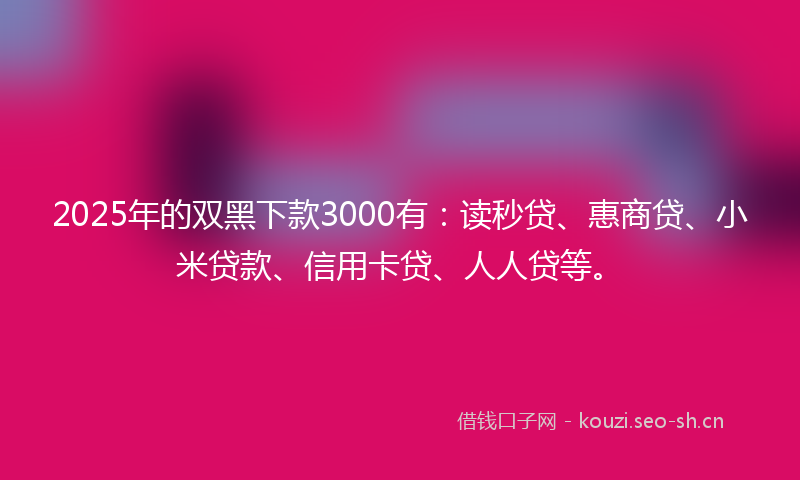 2025年的双黑下款3000有：读秒贷、惠商贷、小米贷款、信用卡贷、人人贷等。