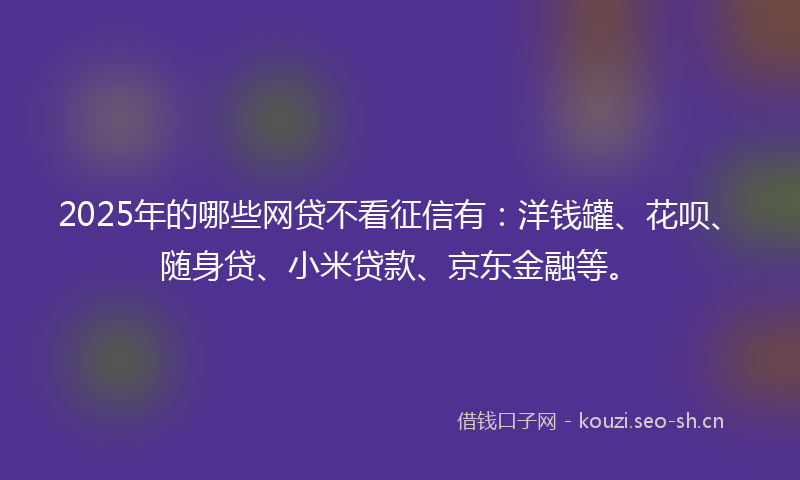 2025年的哪些网贷不看征信有：洋钱罐、花呗、随身贷、小米贷款、京东金融等。