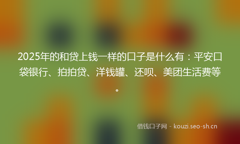 2025年的和贷上钱一样的口子是什么有：平安口袋银行、拍拍贷、洋钱罐、还呗、美团生活费等。