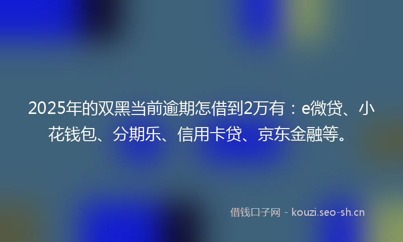 2025年的双黑当前逾期怎借到2万有：e微贷、小花钱包、分期乐、信用卡贷、京东金融等。