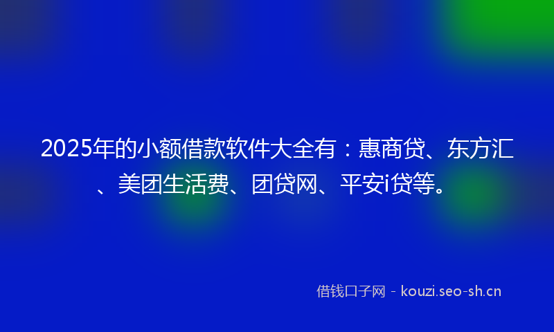 2025年的小额借款软件大全有：惠商贷、东方汇、美团生活费、团贷网、平安i贷等。