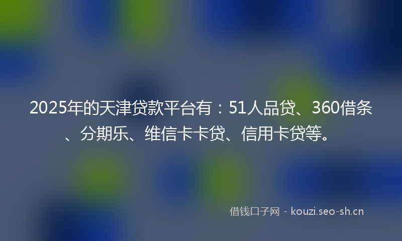 2025年的天津贷款平台有：51人品贷、360借条、分期乐、维信卡卡贷、信用卡贷等。