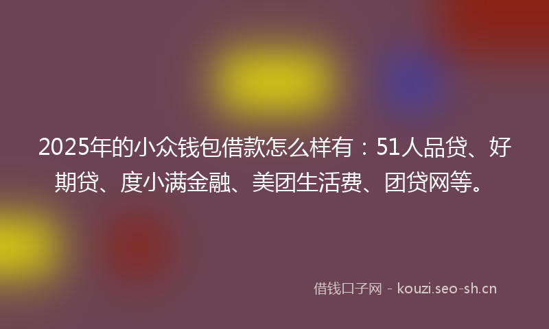 2025年的小众钱包借款怎么样有:51人品贷、好期贷、度小满金融、美团生活费、团贷网等。