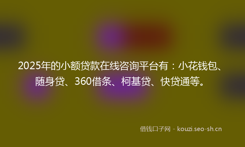 2025年的小额贷款在线咨询平台有：小花钱包、随身贷、360借条、柯基贷、快贷通等。